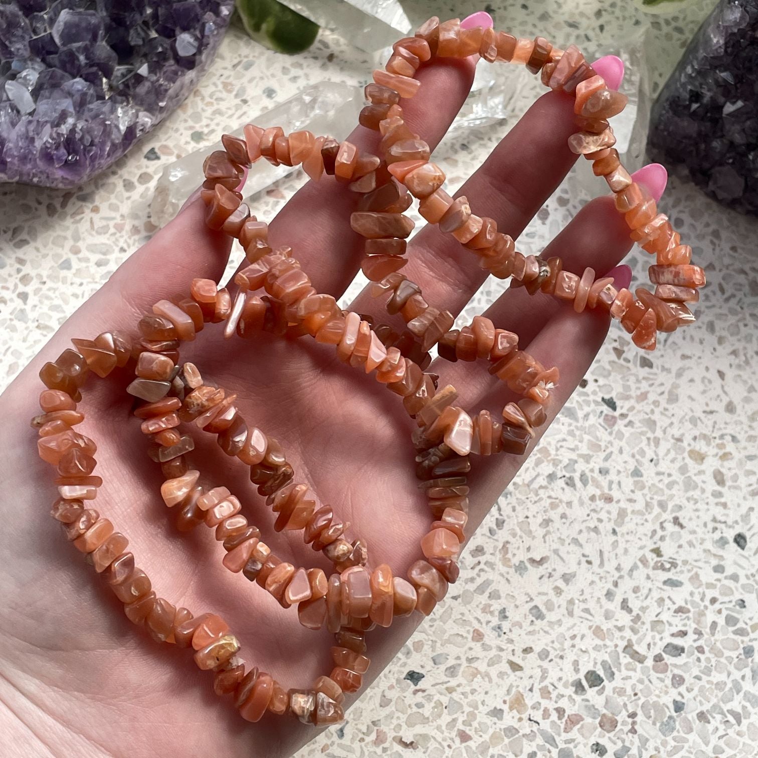 Peach Moonstone Chip Bracelet Peach Moonstone Chip Bracelet